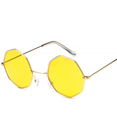 Oval Octagon Yellow Red Round Sun Glasses Women Mirror Retro Luxury Oval Small Sunglasses Oculos De Sol - Gold Blue - CI197Y7...