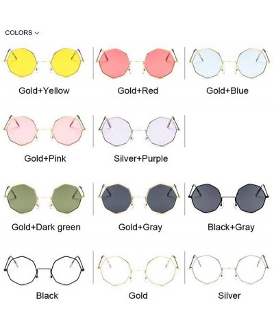 Oval Octagon Yellow Red Round Sun Glasses Women Mirror Retro Luxury Oval Small Sunglasses Oculos De Sol - Gold Blue - CI197Y7...