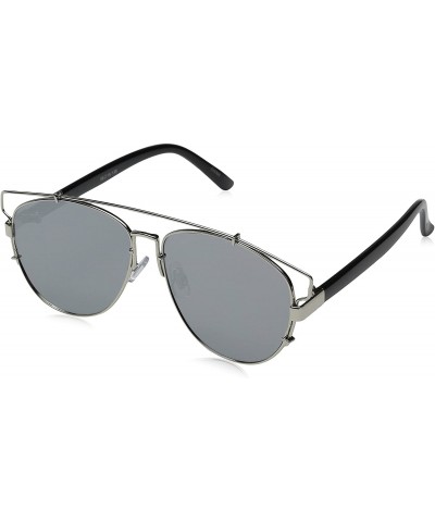 Aviator Technologic Full Metal Crossbar Flash Mirror Flat Lens Aviator Sunglasses - (Silver / Full Mirror) - C112ECUDTI5 $11.69