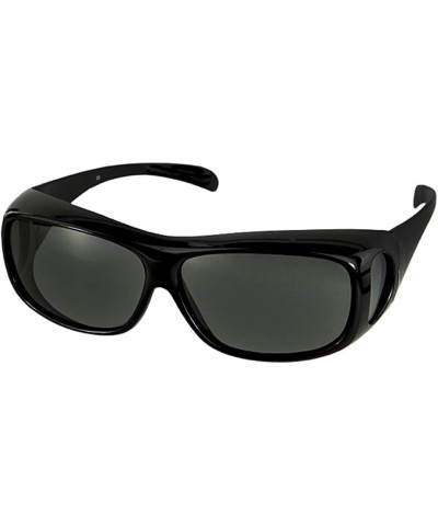 Round Unisex Polarized Fit Over Sunglasses Wear Over Cover Over Glasses - Black Grey - CZ12IDLJIJ3 $10.74