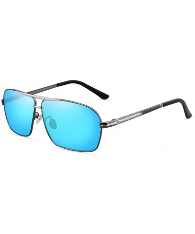 Rectangular Mens Polarized Sunglasses 100% UV Protection Metal Frame Rectangular Sun Glasses for Men Women - Gun Blue Frame -...