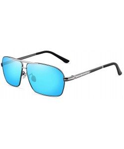 Rectangular Mens Polarized Sunglasses 100% UV Protection Metal Frame Rectangular Sun Glasses for Men Women - Gun Blue Frame -...