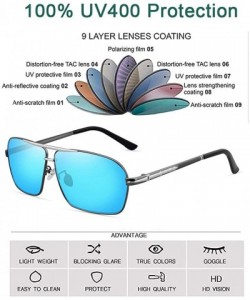 Rectangular Mens Polarized Sunglasses 100% UV Protection Metal Frame Rectangular Sun Glasses for Men Women - Gun Blue Frame -...