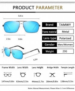 Rectangular Mens Polarized Sunglasses 100% UV Protection Metal Frame Rectangular Sun Glasses for Men Women - Gun Blue Frame -...