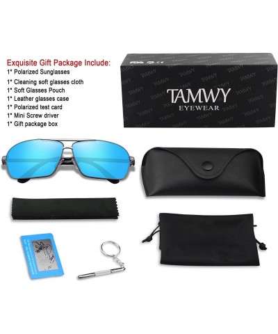 Rectangular Mens Polarized Sunglasses 100% UV Protection Metal Frame Rectangular Sun Glasses for Men Women - Gun Blue Frame -...