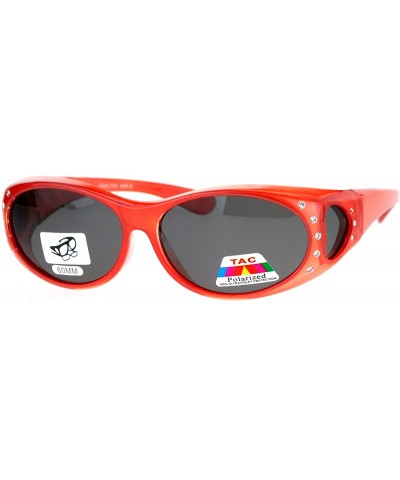 Oval Womens Rhinestone Polarized Oval Lens Fit Over Sunglasses - Red Black - CK12N8ZH098 $22.64