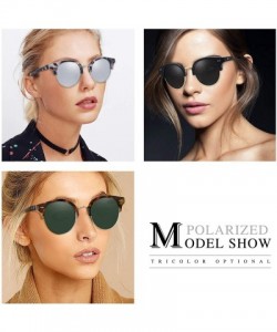 Cat Eye Classic Semi Rimless Polarized Sunglasses for Women - Retro Half Frame with Rivet UV400 Sun Glasses - CO18U8GXENN $9.92