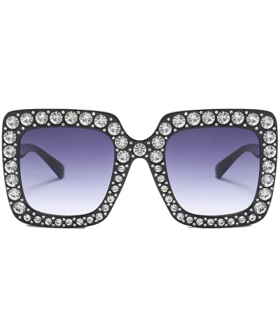 Wrap Women Rhinestone Sunglasses Oversized Square Gradient Lens - Grey Gradient Lens - CV189MXNDQO $23.75