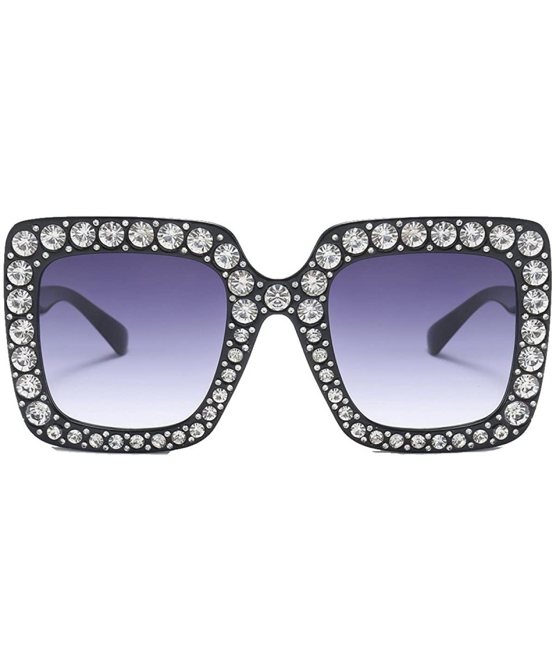 Wrap Women Rhinestone Sunglasses Oversized Square Gradient Lens - Grey Gradient Lens - CV189MXNDQO $12.98