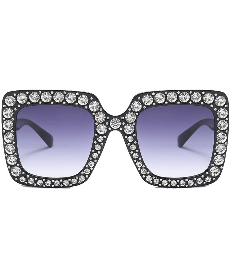 Wrap Women Rhinestone Sunglasses Oversized Square Gradient Lens - Grey Gradient Lens - CV189MXNDQO $12.98