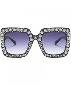 Wrap Women Rhinestone Sunglasses Oversized Square Gradient Lens - Grey Gradient Lens - CV189MXNDQO $12.98