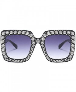 Wrap Women Rhinestone Sunglasses Oversized Square Gradient Lens - Grey Gradient Lens - CV189MXNDQO $12.98