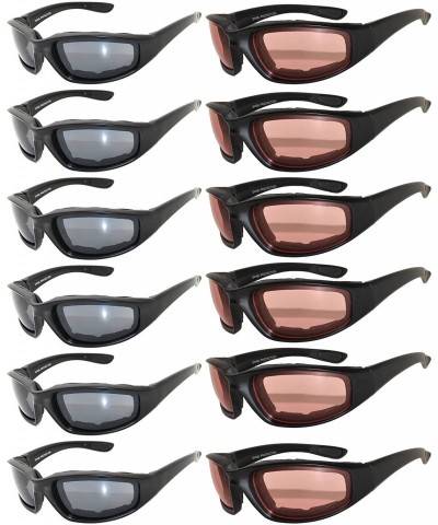 Goggle Wholesale of 12 Pairs Motorcycle Padded Foam Glasses Assorted Color Lens - 12_blk_am_sm - C212O14EZVU $35.18