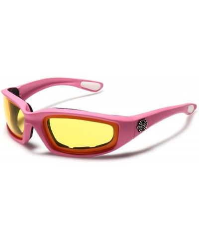 Wayfarer Padded Bikers Sport Sunglasses Offered in Variety of Colors - Pink - Yellow Night Vision Lens - C71252TDAQP $8.70