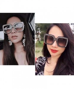 Wrap Women Rhinestone Sunglasses Oversized Square Gradient Lens - Grey Gradient Lens - CV189MXNDQO $12.98