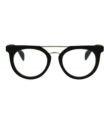 Round Designer Fashion Clear Lens Glasses Round Flat Metal Top Bridge UV 400 - Matte Black - CH1869NL9G6 $20.71