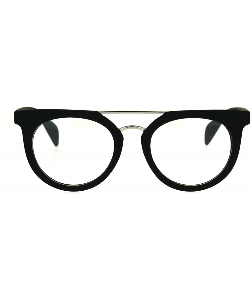 Round Designer Fashion Clear Lens Glasses Round Flat Metal Top Bridge UV 400 - Matte Black - CH1869NL9G6 $11.17