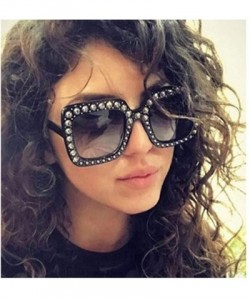 Wrap Women Rhinestone Sunglasses Oversized Square Gradient Lens - Grey Gradient Lens - CV189MXNDQO $12.98