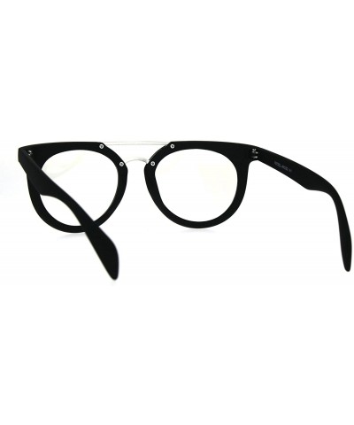 Round Designer Fashion Clear Lens Glasses Round Flat Metal Top Bridge UV 400 - Matte Black - CH1869NL9G6 $11.17