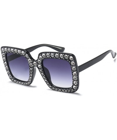 Wrap Women Rhinestone Sunglasses Oversized Square Gradient Lens - Grey Gradient Lens - CV189MXNDQO $12.98