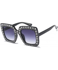 Wrap Women Rhinestone Sunglasses Oversized Square Gradient Lens - Grey Gradient Lens - CV189MXNDQO $12.98