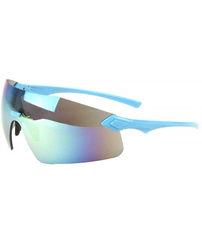 Shield Sport Inspired Rimless One Piece Curved Shield Sunglasses - Blue - CD197S70ACK $10.45