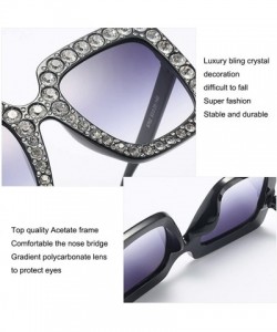 Wrap Women Rhinestone Sunglasses Oversized Square Gradient Lens - Grey Gradient Lens - CV189MXNDQO $12.98