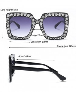 Wrap Women Rhinestone Sunglasses Oversized Square Gradient Lens - Grey Gradient Lens - CV189MXNDQO $12.98