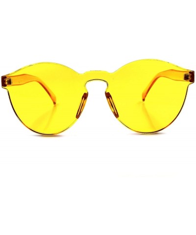 Round Vintage Retro Fashion One Piece Lens Mens Womens Round Circle Sunglasses - Yellow - CN18933L60Q $17.33