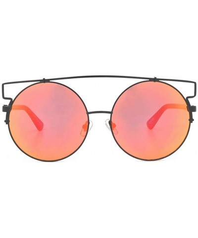 Round Oversized Round Frame Sunglasses for Women Double Wire Sun glasses - C125 Red Mirrored - CA198CZAMQY $25.62