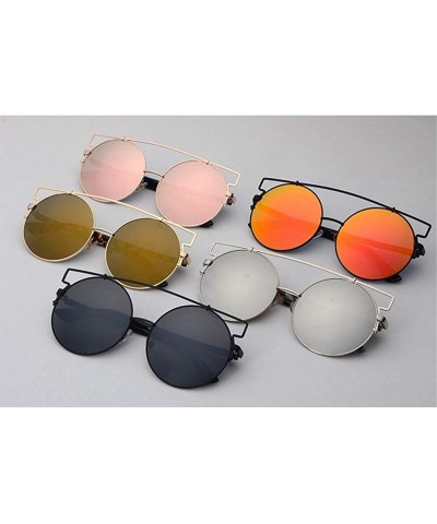 Round Oversized Round Frame Sunglasses for Women Double Wire Sun glasses - C125 Red Mirrored - CA198CZAMQY $12.14