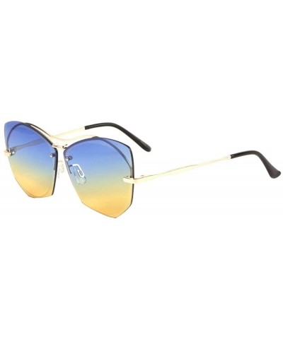 Rimless Oceanic Color Rimless Cross Curved Top Bar Geometric Cat Eye Sunglasses - Blue Orange - C01900956AT $30.97