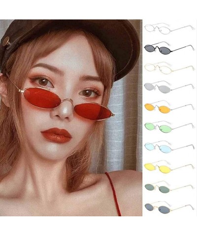 Oval Retro Vintage Oval Sunglasses Slender Metal Frame Oval Sunglasses Candy Colors for Man and Woman - B - C0196Z8O8IA $9.70