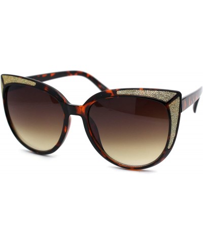 Butterfly Womens Glitter Trim Oversize Cat Eye Mod Plastic Sunglasses - Tortoise Gold Brown - CQ18WY65AKO $23.29