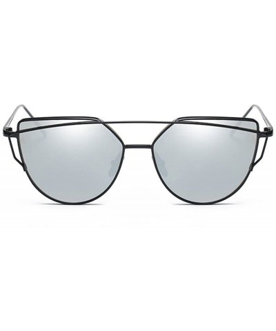 Cat Eye Cat Eye Mirrored Strikethrough Lens Metal Frame Womens Sunglassses J6627 - Black Frame/Silver - C3180WNEW85 $9.05