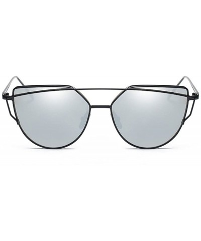 Cat Eye Cat Eye Mirrored Strikethrough Lens Metal Frame Womens Sunglassses J6627 - Black Frame/Silver - C3180WNEW85 $9.05