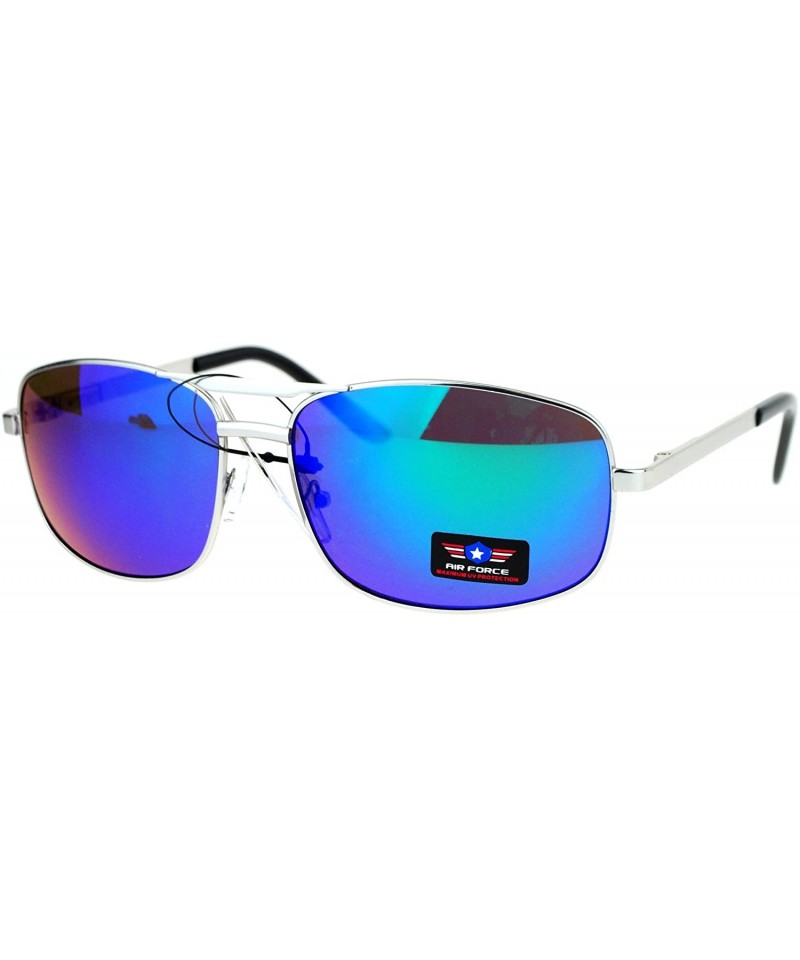 Rectangular Air Force Sunglasses Mens Oval Rectangular Metal Frame Spring Hinge UV 400 - Silver (Teal Mirror) - CU186UTS3A2 $...