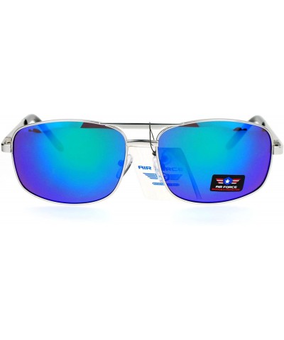 Rectangular Air Force Sunglasses Mens Oval Rectangular Metal Frame Spring Hinge UV 400 - Silver (Teal Mirror) - CU186UTS3A2 $...