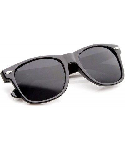 Semi-rimless Retro 80's Classic Colored Mirror Lens Square Horn Rimmed Sunglasses for Men Women - Shiny Black / Smoke - CR12N...