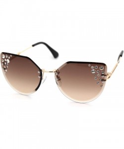 Cat Eye Womens Bevel Edge Rhinestone Oversize Rimless Cat Eye Sunglasses - Gold Brown - CQ18Y4ZKMCR $13.31