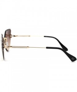 Cat Eye Womens Bevel Edge Rhinestone Oversize Rimless Cat Eye Sunglasses - Gold Brown - CQ18Y4ZKMCR $13.31