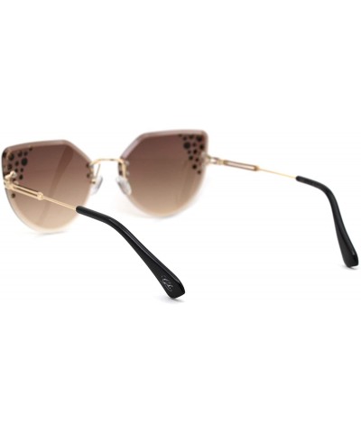 Cat Eye Womens Bevel Edge Rhinestone Oversize Rimless Cat Eye Sunglasses - Gold Brown - CQ18Y4ZKMCR $26.97