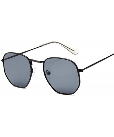 Square Hexagon Sunglasses Classic Glasses Glass BlackGray - CO1907586YS $13.56