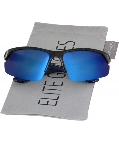 Rimless Men Polarized Premium Sport Sunglasses Baseball Cycling Fishing Wrap Around Driving Glasses - Blue - CQ18UGIDHZ5 $9.22