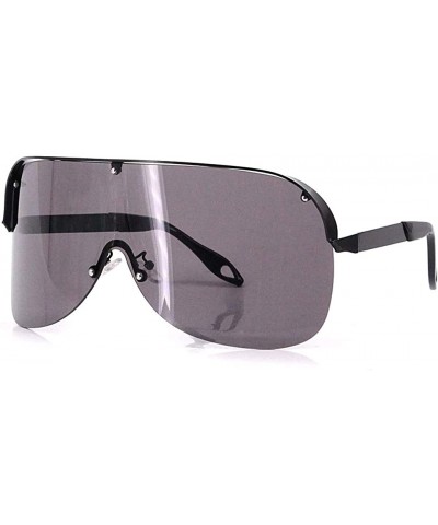 Shield Rhinestone Oversize Shield Visor Sunglasses Flat Top Mirrored Mono Lens - Black/One Piece Lens - C1198SDG2S2 $15.84