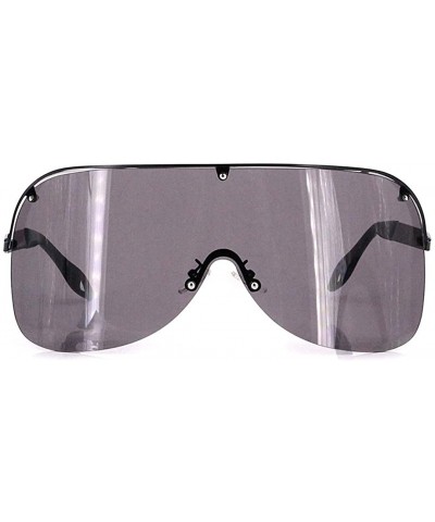 Shield Rhinestone Oversize Shield Visor Sunglasses Flat Top Mirrored Mono Lens - Black/One Piece Lens - C1198SDG2S2 $15.84