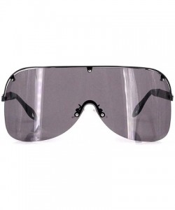 Shield Rhinestone Oversize Shield Visor Sunglasses Flat Top Mirrored Mono Lens - Black/One Piece Lens - C1198SDG2S2 $15.84