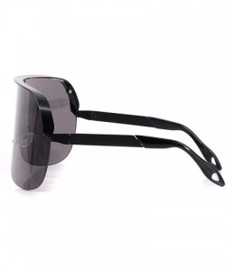 Shield Rhinestone Oversize Shield Visor Sunglasses Flat Top Mirrored Mono Lens - Black/One Piece Lens - C1198SDG2S2 $15.84