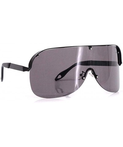 Shield Rhinestone Oversize Shield Visor Sunglasses Flat Top Mirrored Mono Lens - Black/One Piece Lens - C1198SDG2S2 $15.84