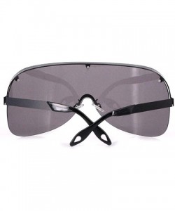 Shield Rhinestone Oversize Shield Visor Sunglasses Flat Top Mirrored Mono Lens - Black/One Piece Lens - C1198SDG2S2 $15.84